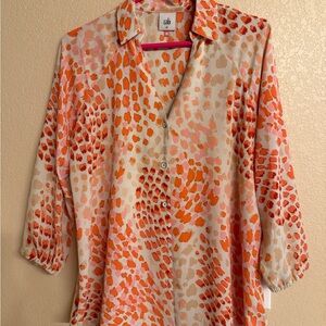 CAbi Orange and Cream Button Down Shirt